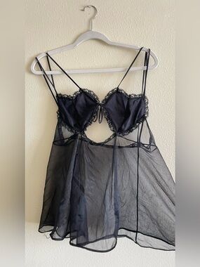 No labelSheer Black Lace-Trim Babydoll Slip